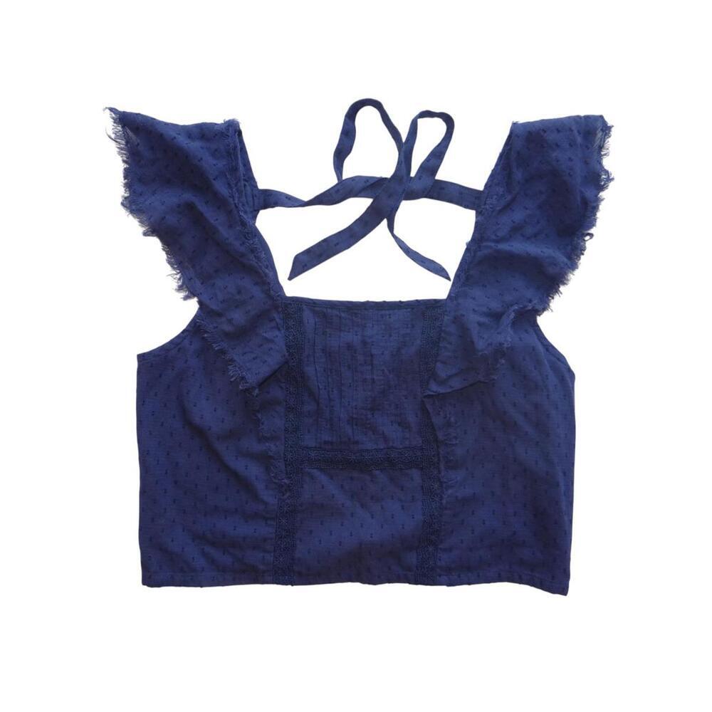 NWT True Craft Navy Blue Frill Crop Top‎ - Size L
